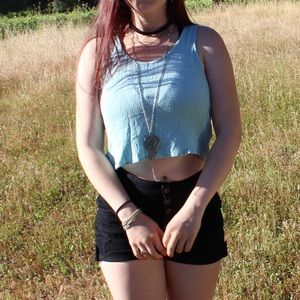 Cute Blue Cropped Top with Designed Back